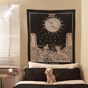 El tapiz de la carta del tarot de la luna - Rider Waite The Moon Tela decorativa