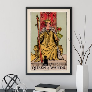 La reine des baguettes - Impression de cartes de tarot - Poster de cartes de la reine des baguettes, sans cadre