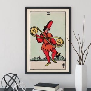 Two of Pentacles- Tarot Card Print - The Two of Pentacles Card Poster, No Frame