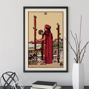 Deux de baguettes - Impression de cartes de tarot - Affiche de cartes 2 de baguettes, sans cadre