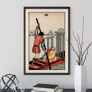 Six Of Swords- Tarot Card Print - De 6 Van Zwaarden Kaart Poster, Geen Frame