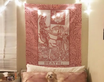 Death Tarot Card Tapestry - Pink Rider Waite Smith Design