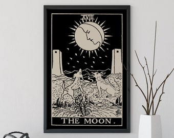 The Moon - Tarot Card Print - The Moon Black Poster, No Frame