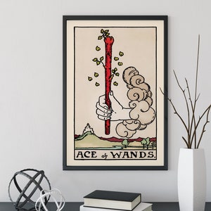As de varitas- Impresión de cartas del Tarot - Póster de cartas del as de varitas, sin marco
