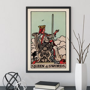 Queen Of Swords- Tarot Card Print - The Queen Of Swords Card Poster, No Frame