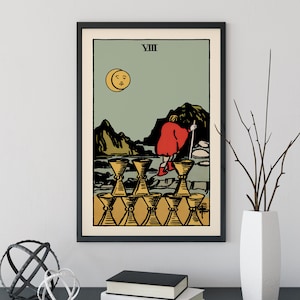 8 van Kopjes- Tarot Kaart Print - De Acht van Kelken Kaart Poster, Geen Frame