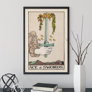 As de Espadas- Impresión de Cartas del Tarot - Póster de Cartas del As de Espadas, Sin Marco