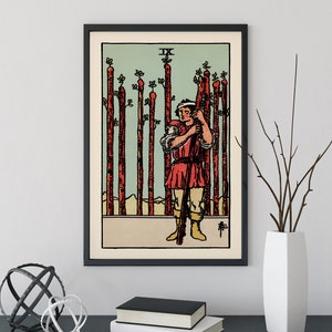 Neuf de baguettes - Impression de cartes de tarot - Affiche de cartes 9 de baguettes, sans cadre