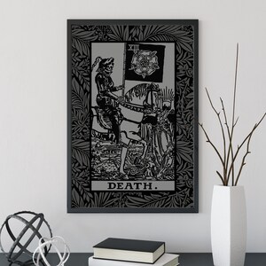 Carte de Tarot de la Mort Imprimée Grise et Noire - La Carte de la Mort Affiche Grise, Pas de Cadre