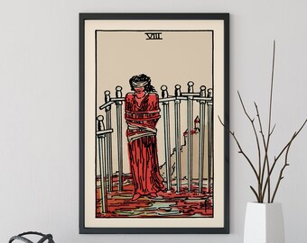 Acht van zwaarden tarotkaartafdruk - klassieke tarotkunst