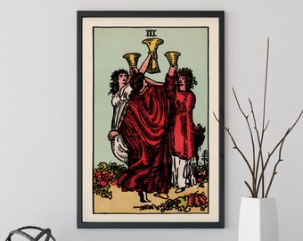 3 of Cups- Tarot Card Print - The Three of Cups Card Poster, No Frame