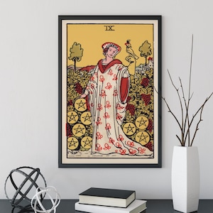 Nove di Pentacoli - Stampa dei Tarocchi - Poster delle carte dei 9 di Pentacoli, senza cornice