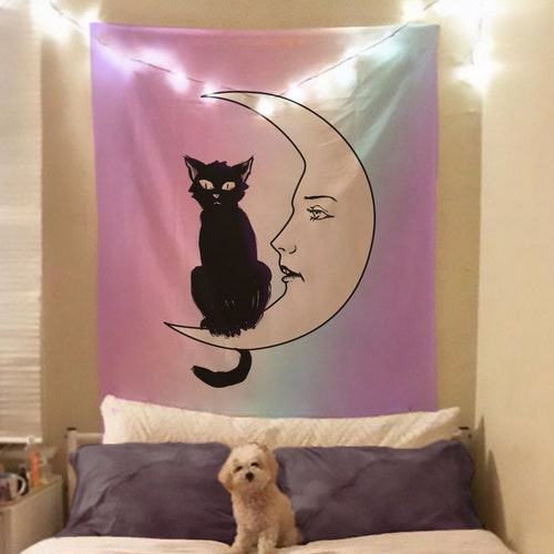 La Luna Cat Card Moon Pastel Goth Tapestry Etsy