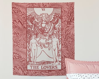The Lovers Tarot Card Tapestry - Rider Waite Pink Wall Decor