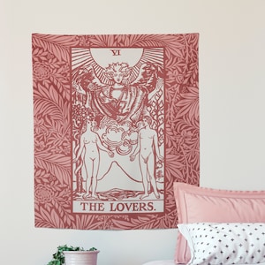 El tapiz de la carta del tarot de los amantes - Rider Waite The Lovers Pink Tela decorativa