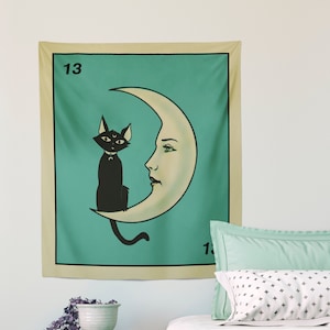 La Luna Cartoon Cat Card Moon Tapestry