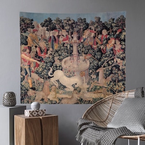 The Unicorn Purifies Water Tapestry - From The Unicorn In Captivity Series (Printed)