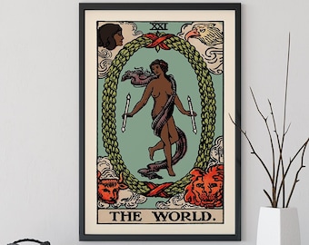 The World - Tarot Card Print - The World Black Woman Card Poster, No Frame