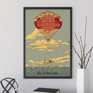 Six Of Swords- Tarot Card Print - The 6 Of Swords &quot;Floating on to the Other Side&quot; Card Poster, No Frame