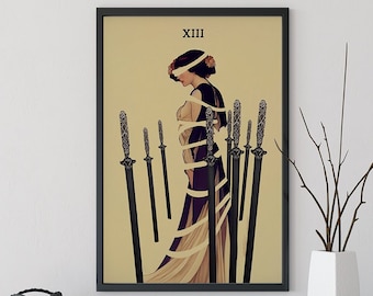 Tarotkaart 8 of Swords – kunstposter in Mucha-stijl