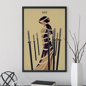 8 of Swords - Tarot Card Print - The Eight of Swords Mucha style Card Poster, No Frame
