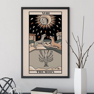 Impresión de la carta del Tarot de Marsella La Luna - Póster de la carta de la Luna con ambiente neutro, tarot ecléctico, sin marco