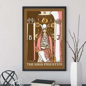 La Suma Sacerdotisa - Impresión de cartas del tarot - Póster marrón punk gótico pastel napolitano de La Suma Sacerdotisa, sin marco