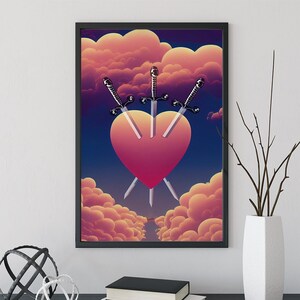 Three Of Swords- Tarot Card Print from the Green Menagerie Tarot - The 3 Of Swords Card Poster, No Frame