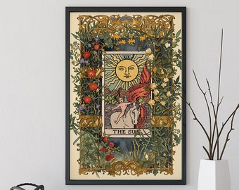 The Sun-tarotkaartkunstdruk – poster met positieve waarzeggerij