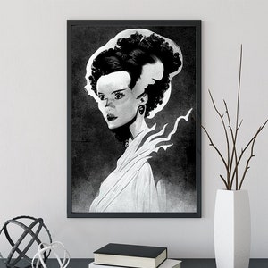 Bride of Frankenstein Print, The Bride of Frankenstein&#39;s Monster, Mary Shelley, Classic Monster, Halloween Poster, No Frame