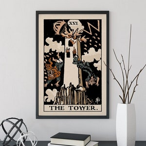 The Tower- Tarot Karte Print - The Tower Neutral Vibe Card Color Block Poster Eklektisches Tarot, ohne Rahmen