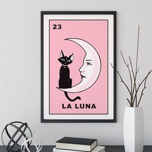 La Luna Cartoon Katze Karte Mond Rosa Print, ohne Rahmen