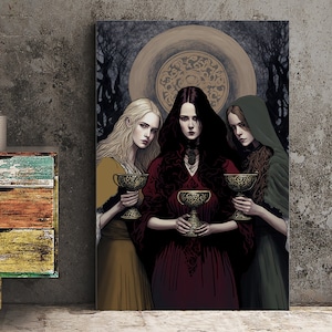 Hecate Moon Goddess  Poster - Painted - Wiccan Triple Goddess Print - Hekate Witchy Painted Print, No Frame