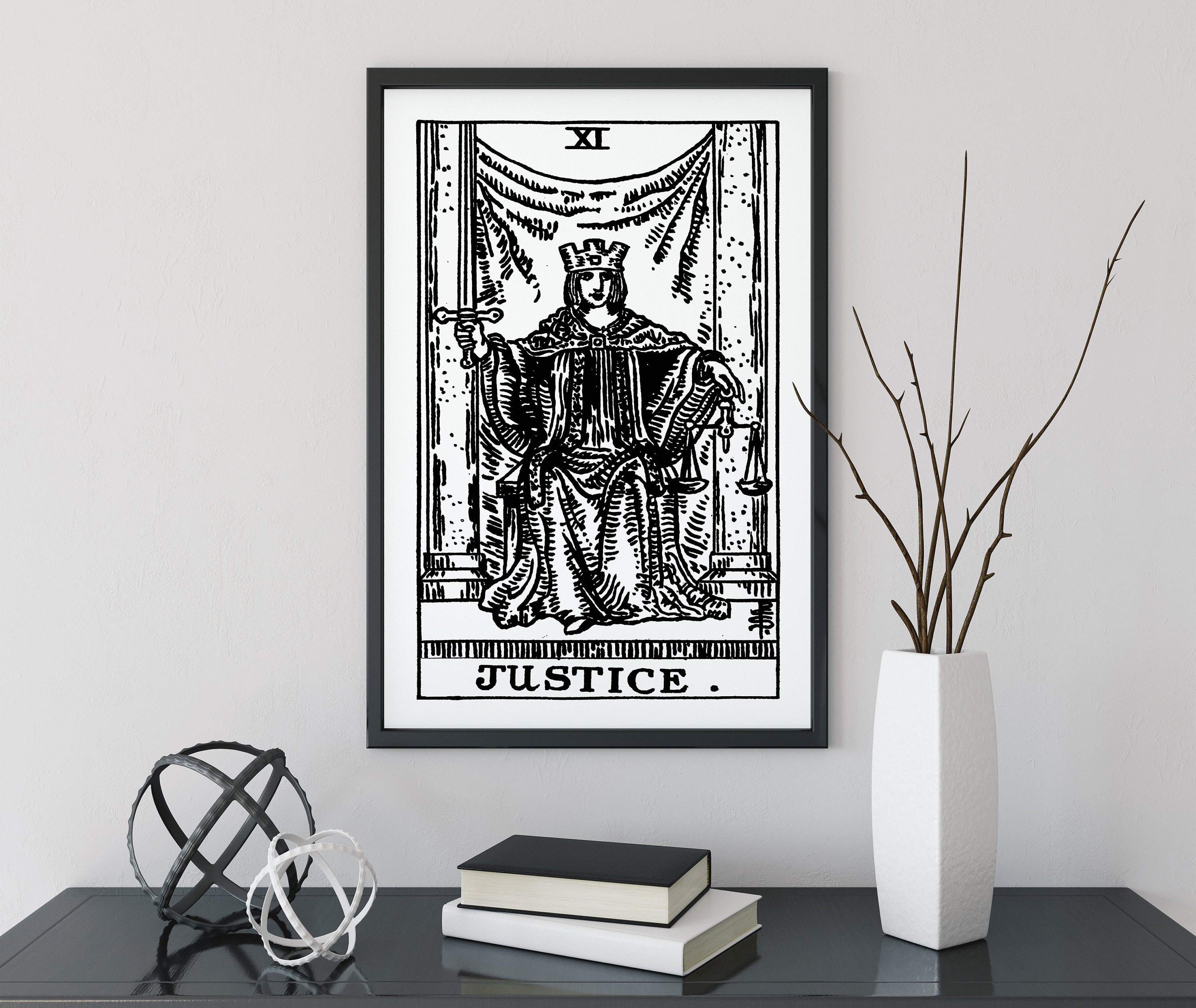 Justice Tarot Card Print Tarot Card The Justice Black and | Etsy