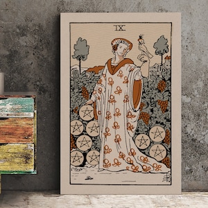 Nine Of Pentacles - Tarot Karte Print - The 9 Of Pentacles Card Neutral Vibe Poster Eclectic Tarot, Kein Rahmen