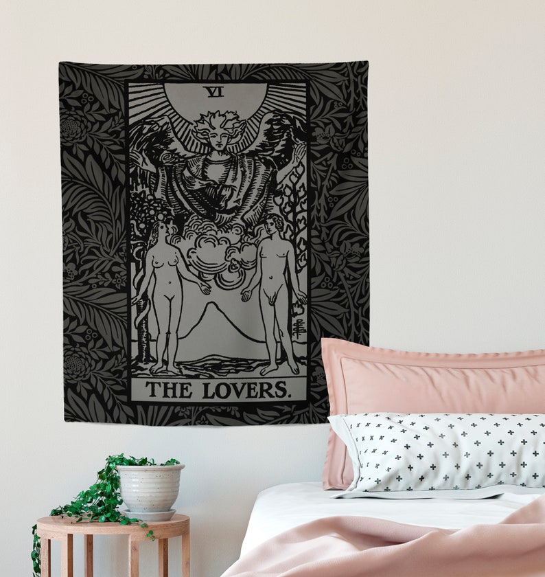 The Lovers Tarot Card Black and Gray Tapestry Rider Waite Etsy