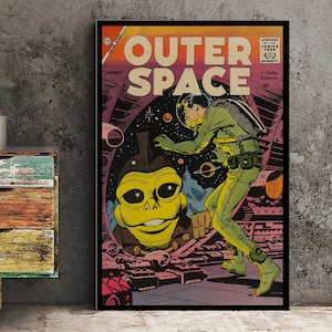 Outer Space Comic Book Cover Issue Poster Vintage Comic Book Art - Comic Book Cover Art Print, No Frame