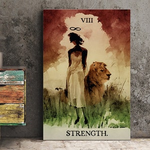 Strength- Tarot Card Print from the Green Menagerie Tarot - The Strength Card Ink Wash Poster, No Frame