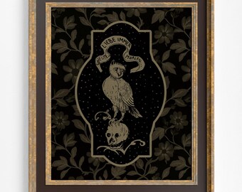 Owl and Skull Print, Vintage Love Always - Today and Tomorrow Illustration