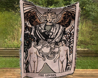 The Lovers Tarot Card Woven Blanket – Neutral Vibe Tapestry