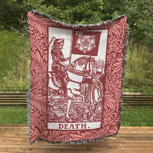 Woven Blanket - Death Tarot Card Pink Throw Blanket  - Rider Waite Deck - Cotton