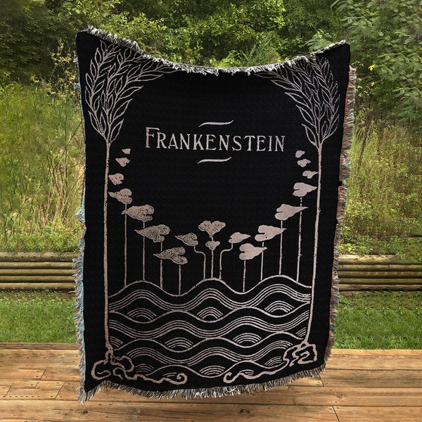 Frankenstein Original Book Cover Mary Shelley Woven Throw Blanket - Witchy Blanket