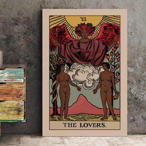 The Lovers - Tarot Karte Print - Zwei schwarze Frauen Liebhaber Karte Poster, kein Rahmen