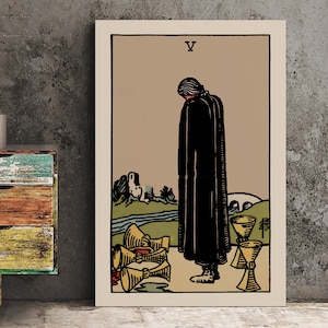 Five of Cups - Impression de cartes de tarot - Poster de cartes The Five of Cups, sans cadre