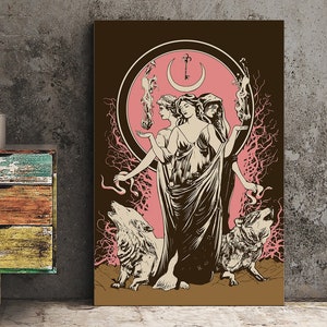 Moon Goddess Hecate Poster- Wiccan Poster - Violet Hecate Witchy Neapolitan Print, No Frame