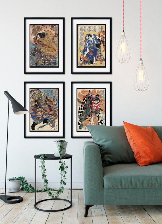 Ukiyo-e Japanese Warrior Prints, Set of 4 (No Frame)