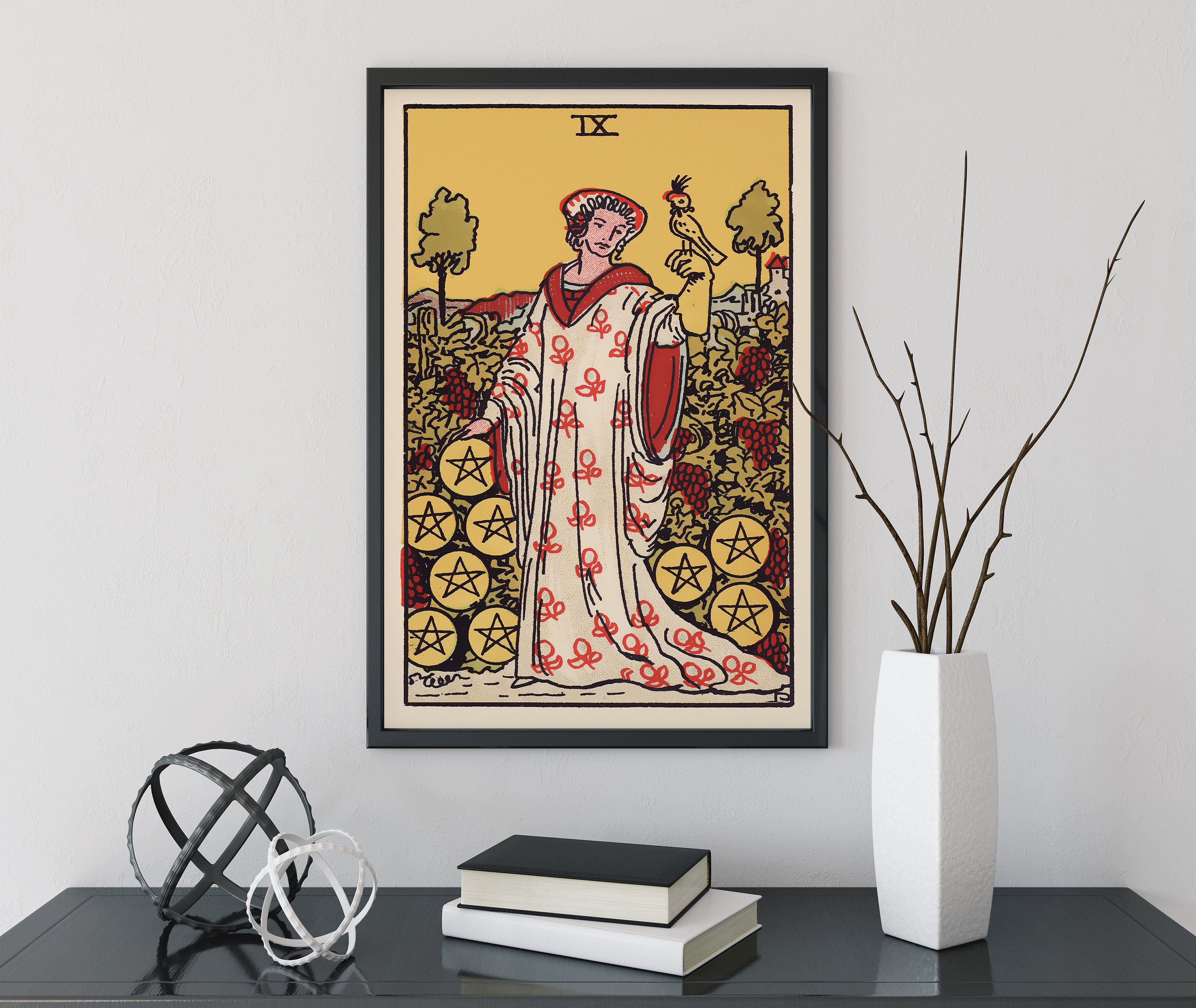 Nine Of Pentacles Tarot Card Print The 9 Of Pentacles Card Etsy