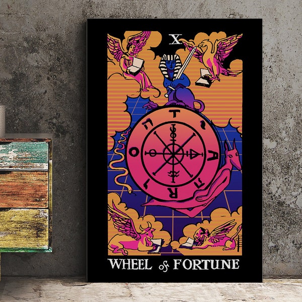 Wheel of Fortune Vaporwave Druck - Tarot Kartendruck - Tarot Karte Das Glücksrad Karte DampfWelle Poster, kein Rahmen