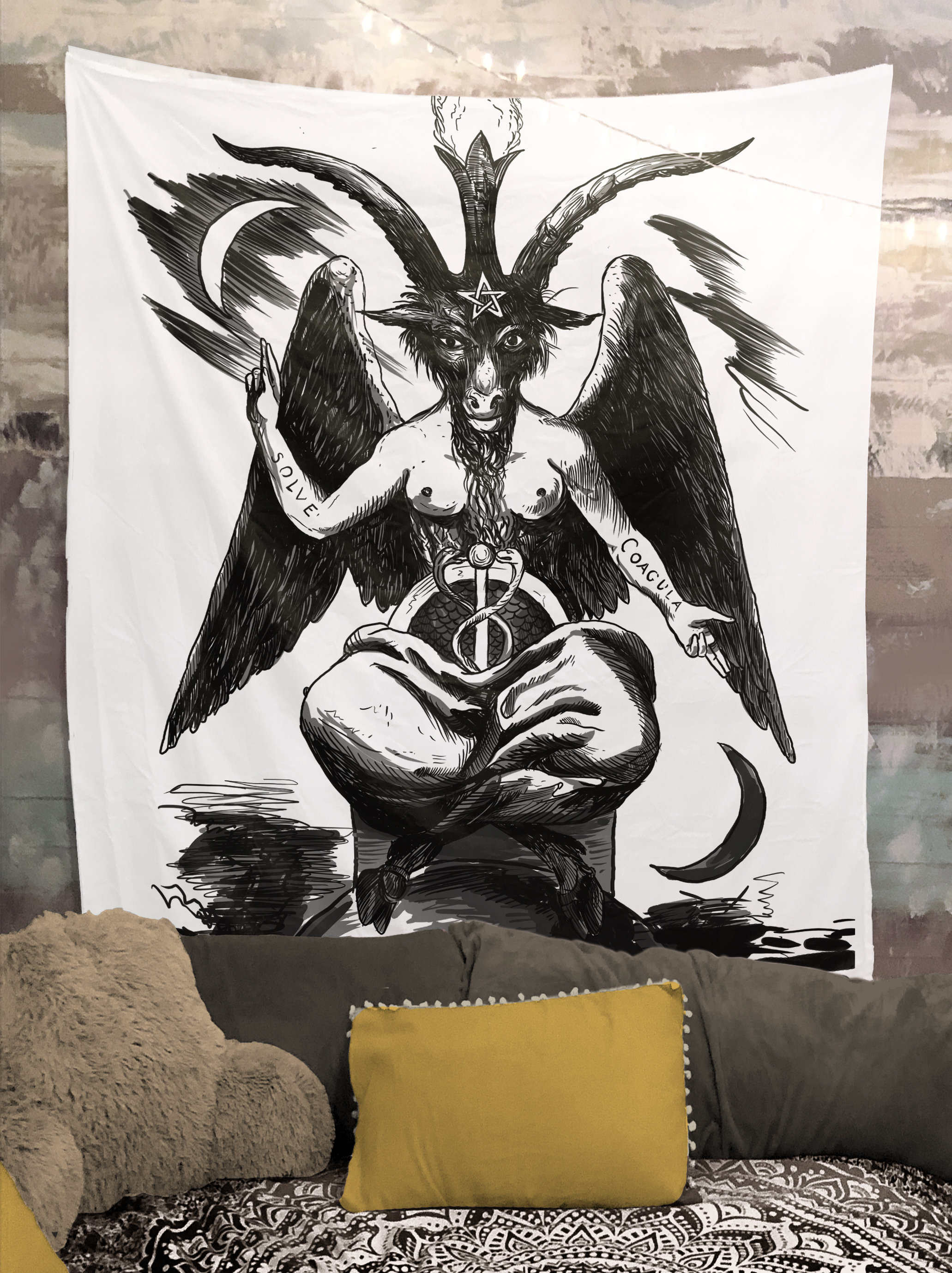 Satan Satanic Baphomet Devil Demonic 666 Tapestry Wall Art Home Decor Wall  Decor