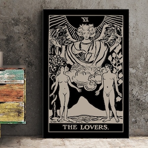 The Lovers - Impressão de cartas de tarô - Cartaz de cartas de amantes por Printagrams Impressão preta (sem moldura)